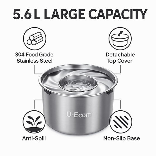 5.6 L/198 oz Stainless Steel Dog Water Bowl with Floating Disk – No Spill & splashless for Large Dogs & Cats