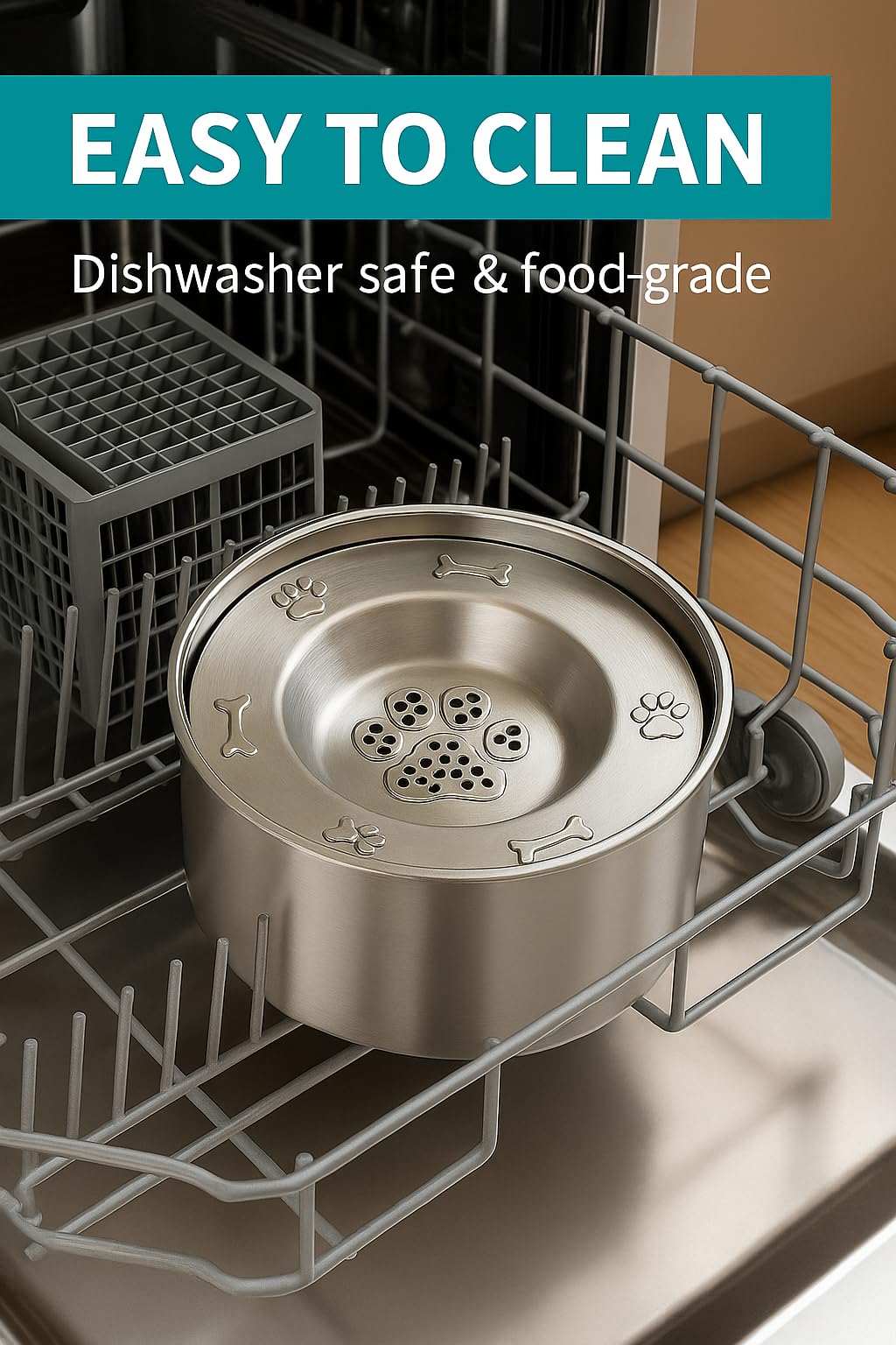 3L/101oz Stainless Steel Dog Water Bowl with Floating Disk – Spill Proof & Slow Drinking Pet Feeder for Dogs & Cats – No Mess Travel Water Dispenser for Car & Home Use