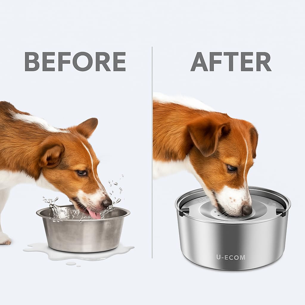 3L/101oz Stainless Steel Dog Water Bowl with Floating Disk – Spill Proof & Slow Drinking Pet Feeder for Dogs & Cats – No Mess Travel Water Dispenser for Car & Home Use
